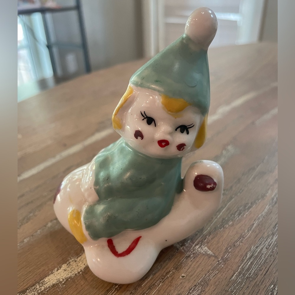 Vintage Ceramic Clown on Airplane Figurine
